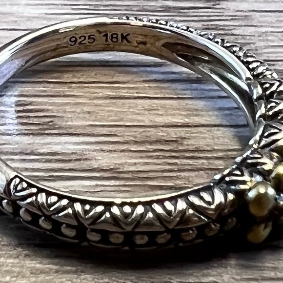 Barbara Bixby Ring Sterling Silver & 18k Yellow Gold Flower Pearl Ring, Size 10 - Picture 5 of 11